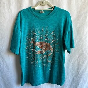 Bulurru teal vintage Australian Aboriginal Art Bush Kangaroo T-shirt, size XL